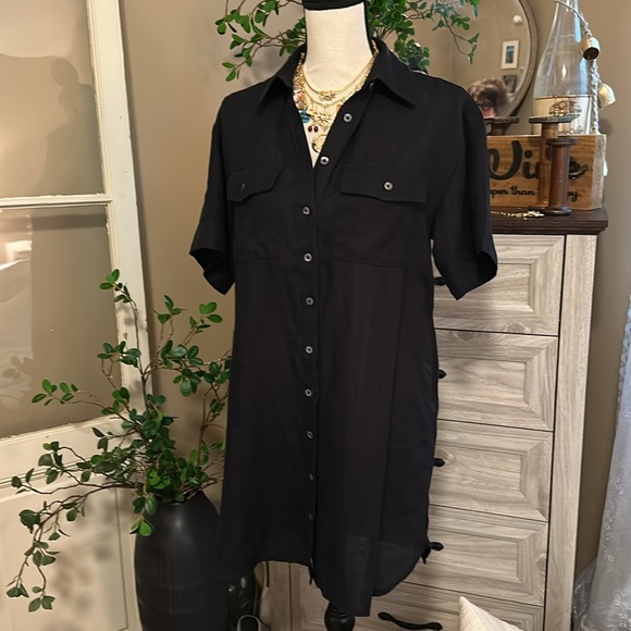 NWT | J CREW Linen Utility Shirt Dress in Black - Picture 4 of 10